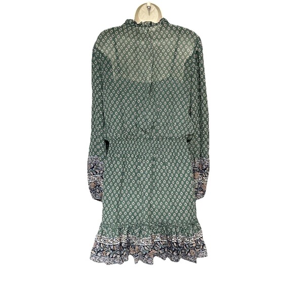 Veronica Beard Size 12 Destiny Smocked Waist V-Neck Seaglass Multi Silk Dress - Picture 3 of 12